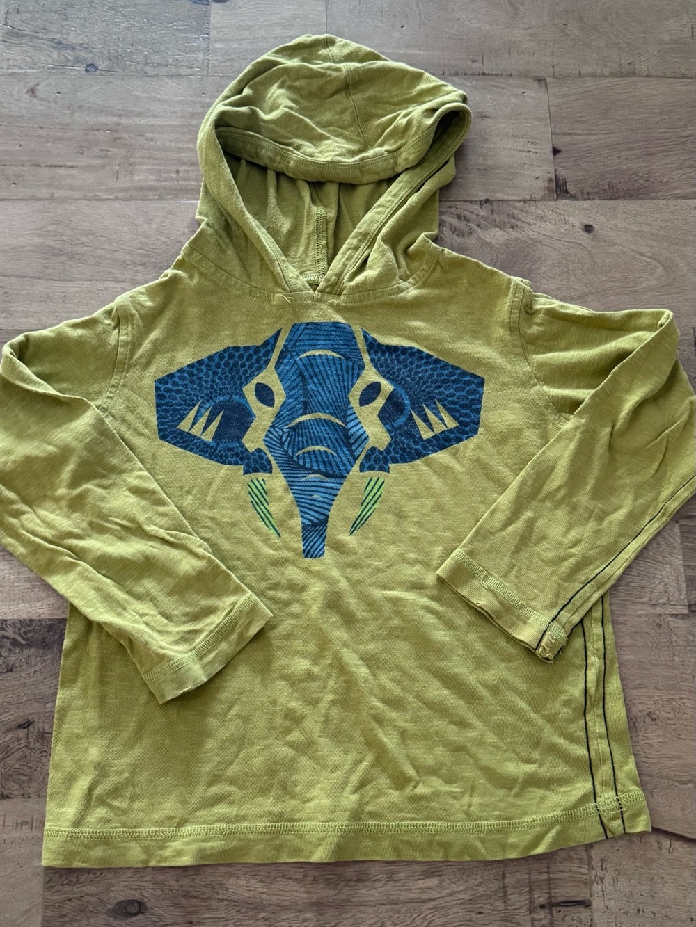 Tea Kids' chartreuse Green Hooded Tee with Blue Elephant Graphic sz 6